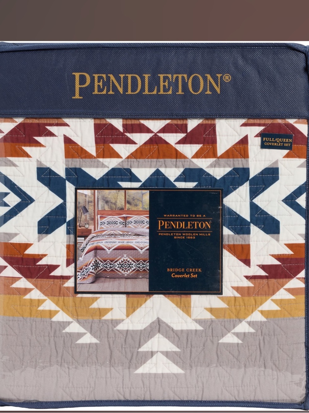Pendleton Multi-Color Coverlet Set with Navy, Rust and Tan
